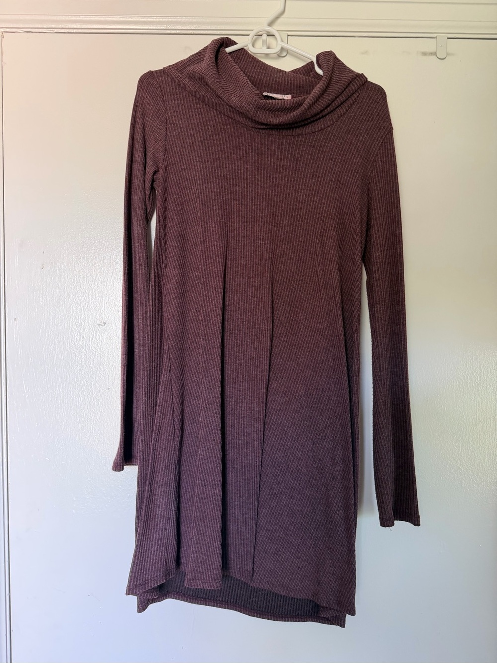 Socialite Ribbed Long Sleeve Cowl Neck Dress - Plum
